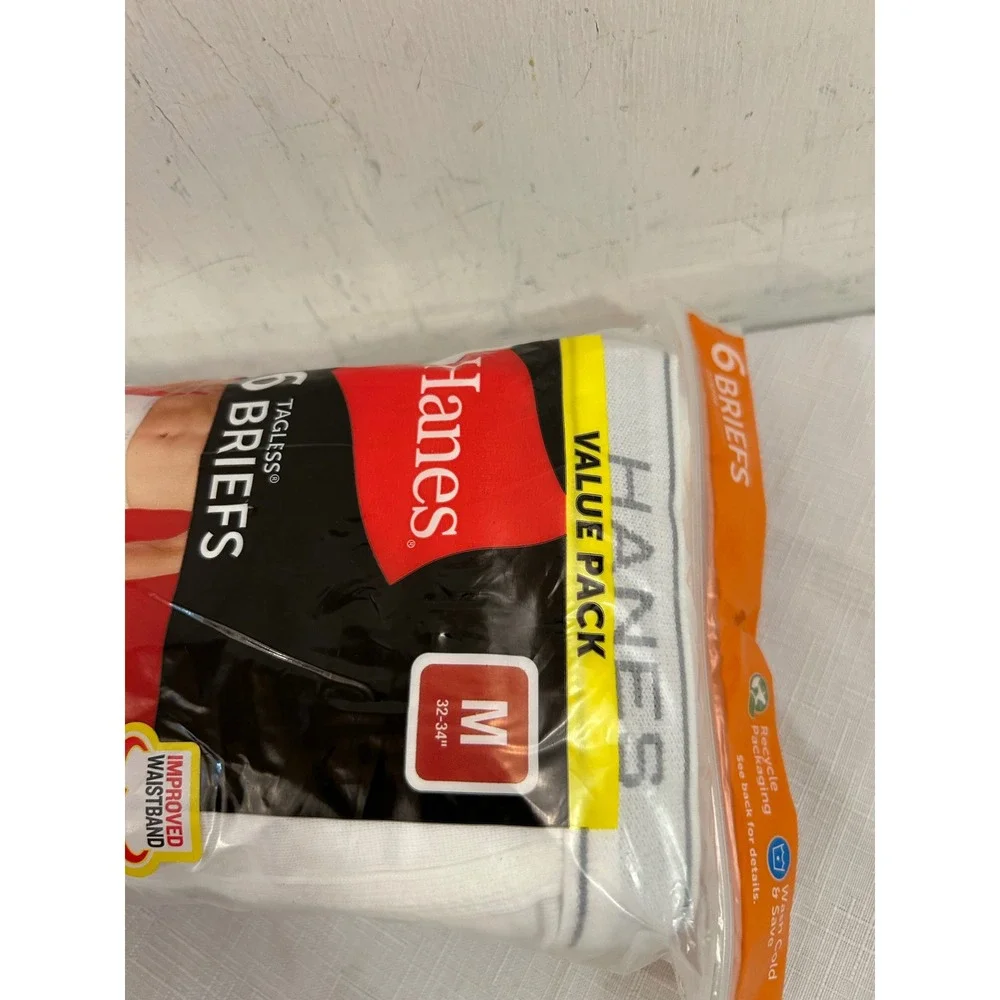 Hanes Briefs Size M White 6-Pack Tagless Cotton Comfort Flex Mens